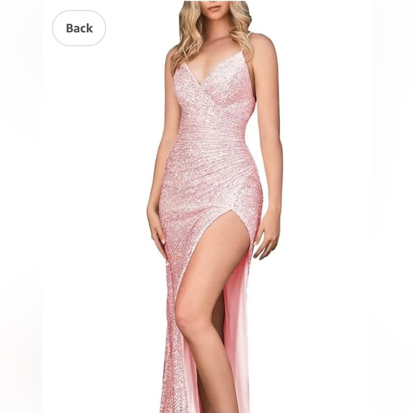 PLUS SIZE Sequence Prom Gown with low back and high slit Size 2X - Picture 2 of 12